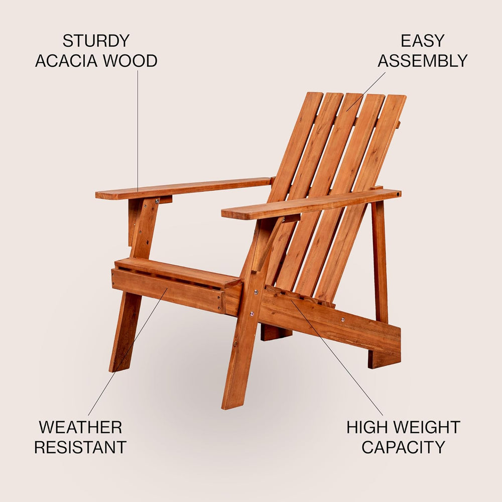 JONATHAN Y Irving 32" Solid Acacia Wood Adirondack Chair, Light Brown