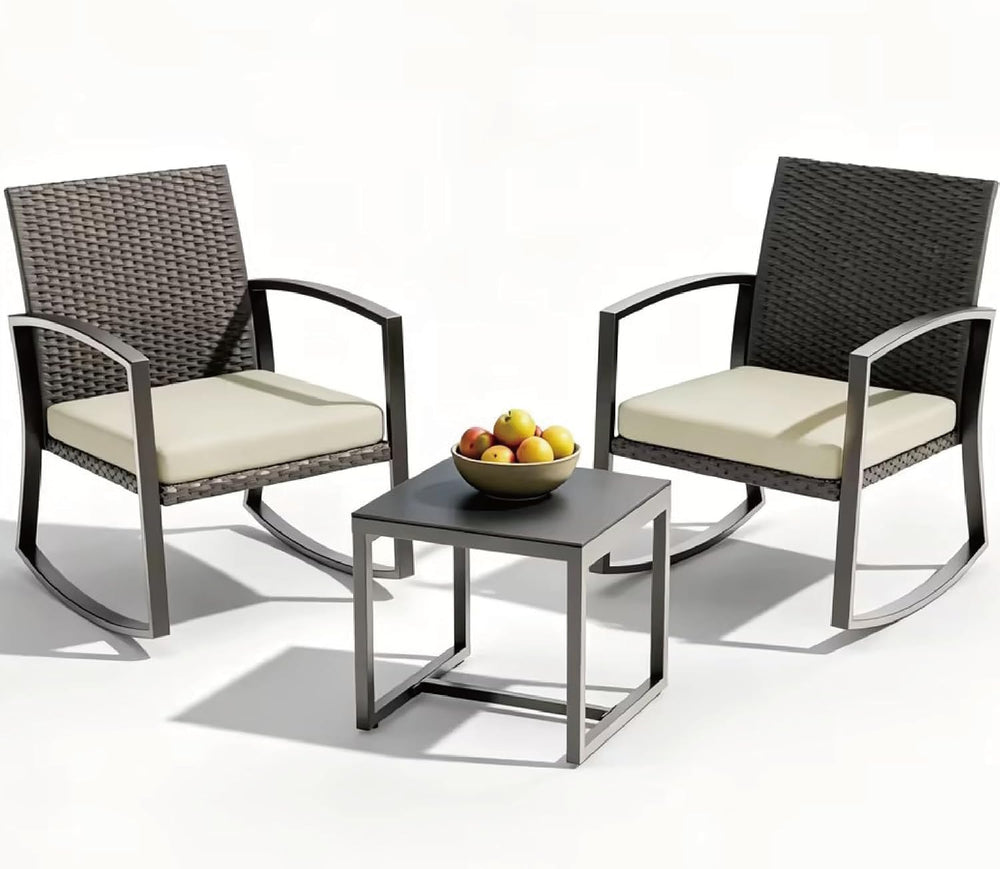 Rocking Patio Bistro Sets - All-Weather - 3 Piece Rattan Conversation Furnitu...