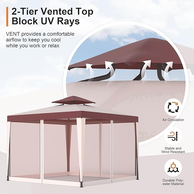 Patio Gazebo Tent Outdoor Canopy Shelter 10'x10' with Removable Netti...