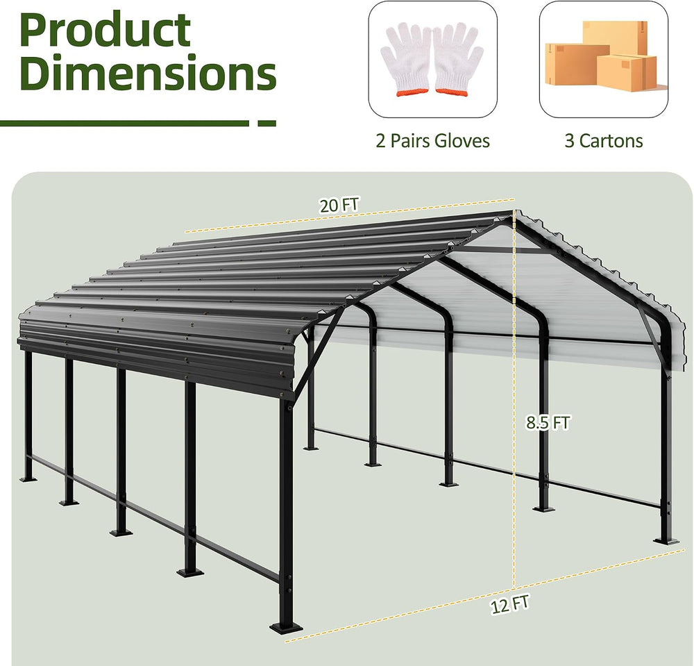 Shintenchi 12x20 FT Metal Carport, Oversized Carport Garage with Enhanced Bas...