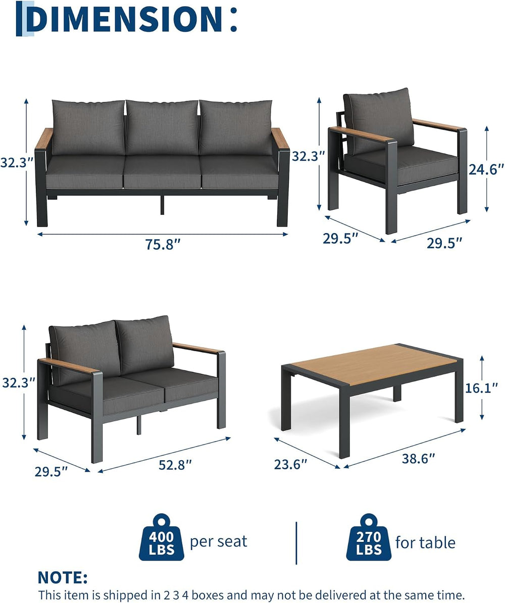 Garvee Aluminum Patio Furniture Set 7 Seats with Coffee Table