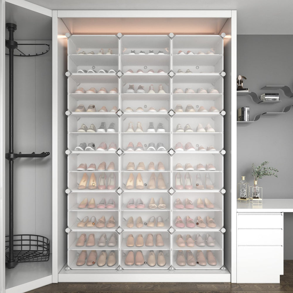 ROJASOP Portable Shoe Rack Organizer with Door, 72 Pairs White Shoe Storage C...