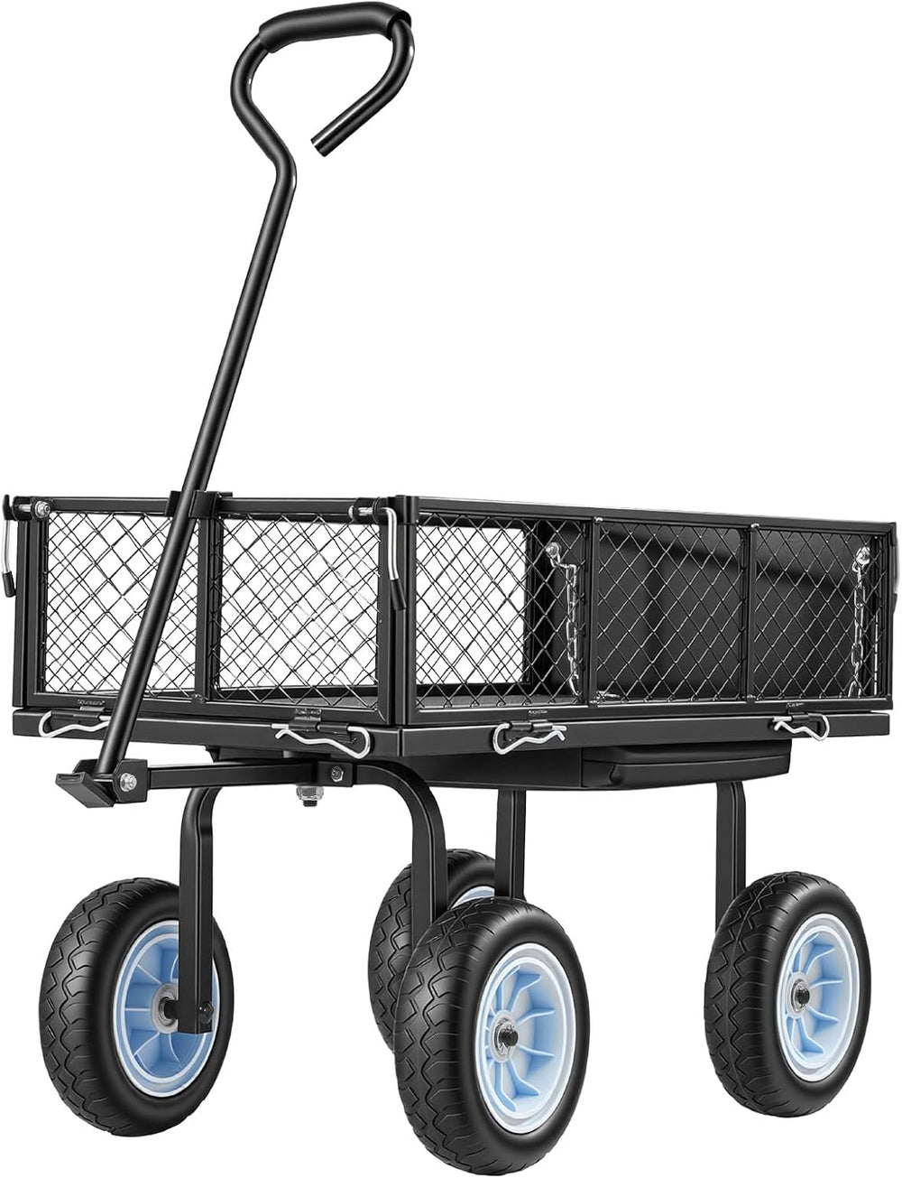 VEVOR 500 LBS Steel Garden Cart with Work Seat, Heavy Duty Garden Wagon Cart ...