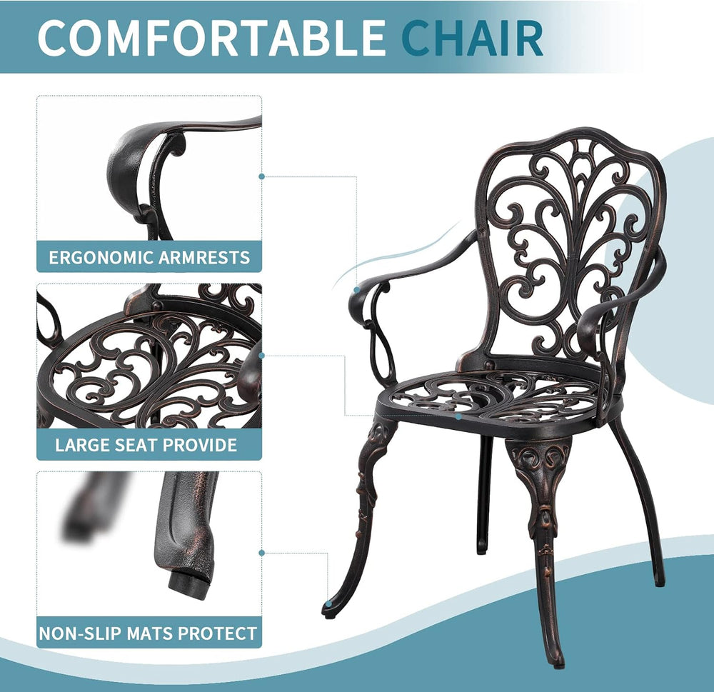 Outdoor Bistro Table and Chairs Set of 2 Cast Aluminum Patio Bistro Set with ...
