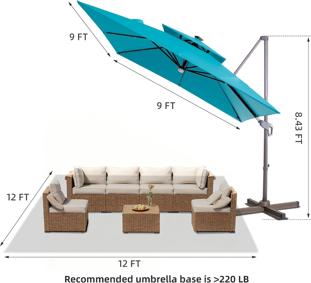 9x9 FT Cantilever Offset Patio Umbrella with Lights