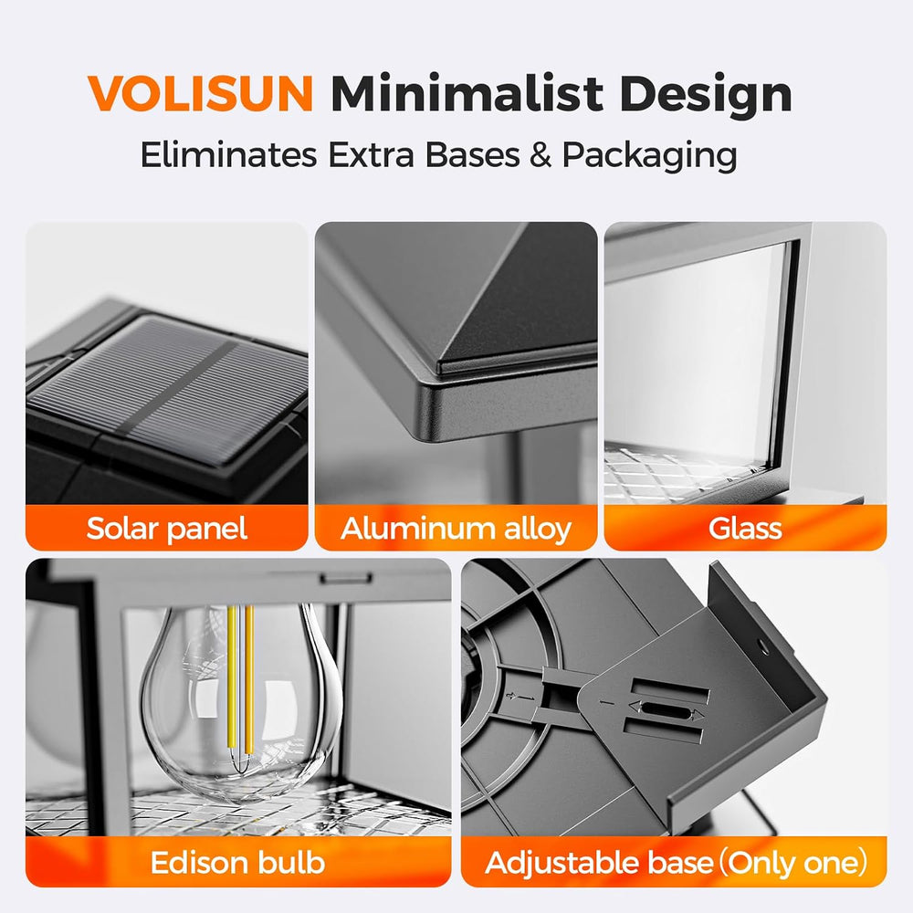VOLISUN Metal Solar Post Cap Lights, Edison Bulb Light 2Pack,Black