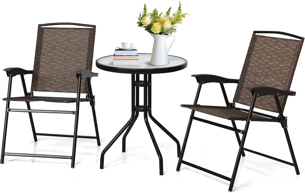 Tangkula 3 Pieces Patio Bistro Set, Outdoor Folding Chairs & Table Set wi...