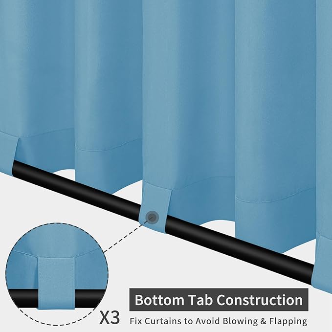 Easy-Going Outdoor Patio Curtains Detachable Tab Top Windproof Weatherproof C...