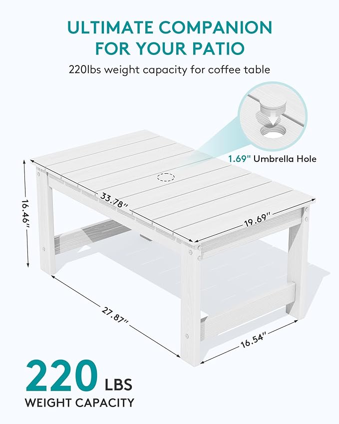 SERWALL Outdoor Coffee Table with 9FT Umbrella, HDPE Patio Coffee Table for O...