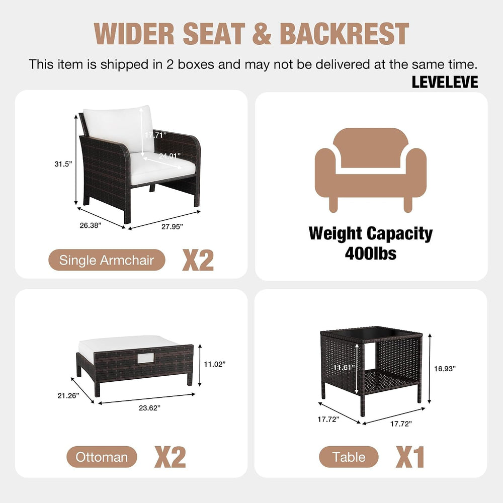 LEVELEVE Patio Conversation Set 5 Piece, Balcony Furniture Outdoor PE Rattan ...