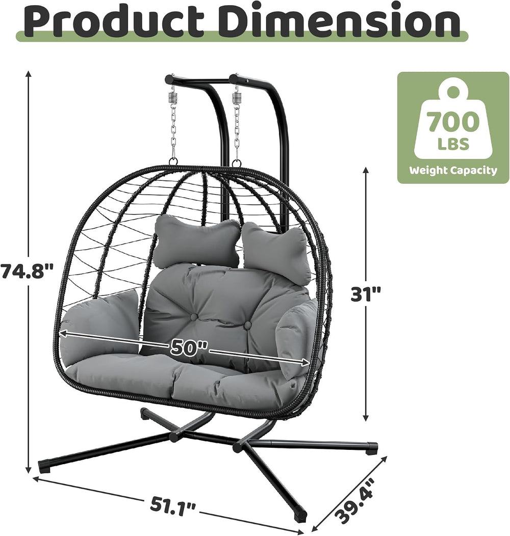 Bifanuo Double Hanging Egg Chair with Stand, Outdoor Indoor Swing Chair with ...