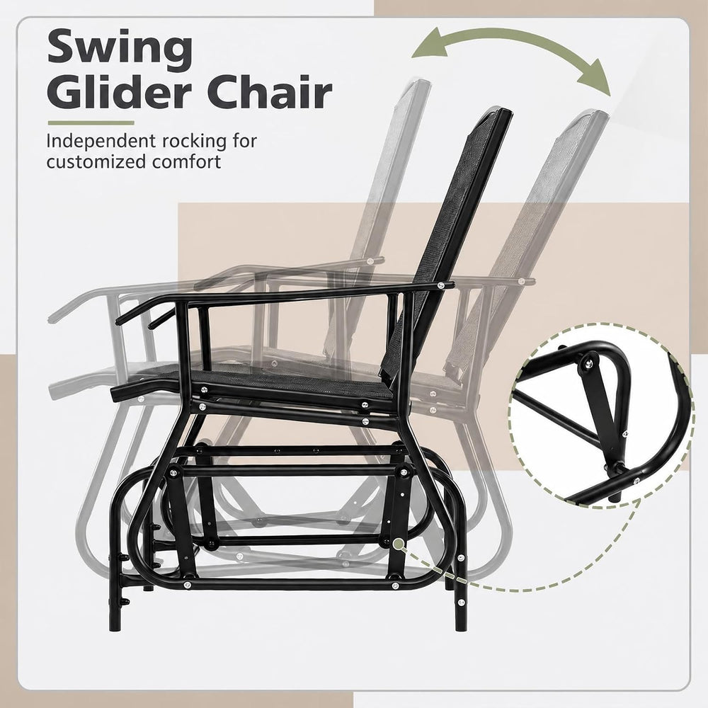 GIANTEX Outdoor Glider Chairs with 2-Tier Center Table, 2-Person Loveseat
