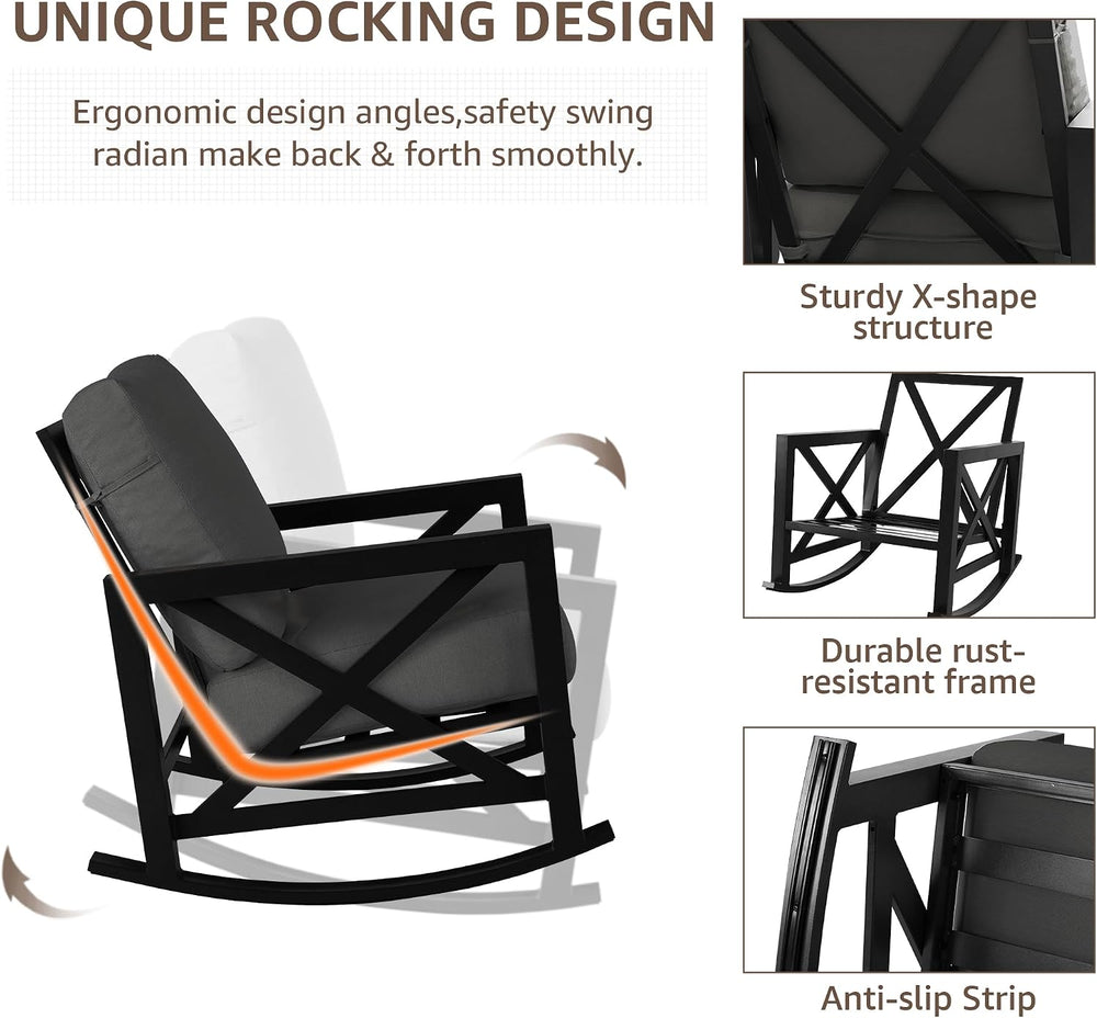 NATURAL EXPRESSIONS 3 Piece Patio Rocking Bistro Set, 6.5'' Thick Cus...