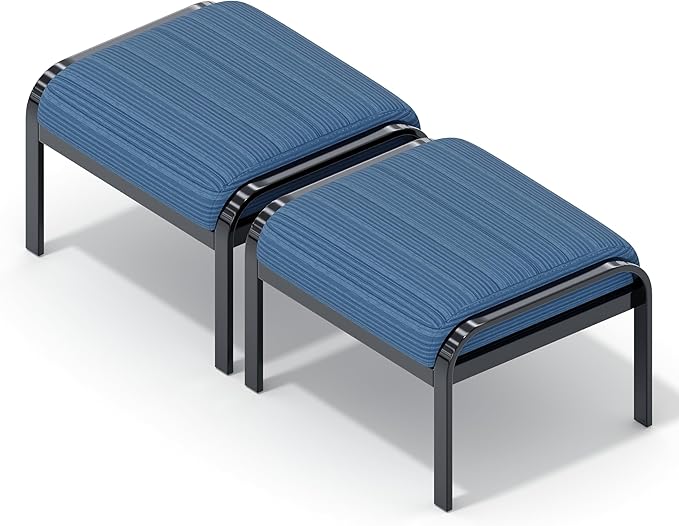 HOMREST Metal Outdoor Ottoman, 3-Piece Aluminum Footstool w/Removable Cushion...