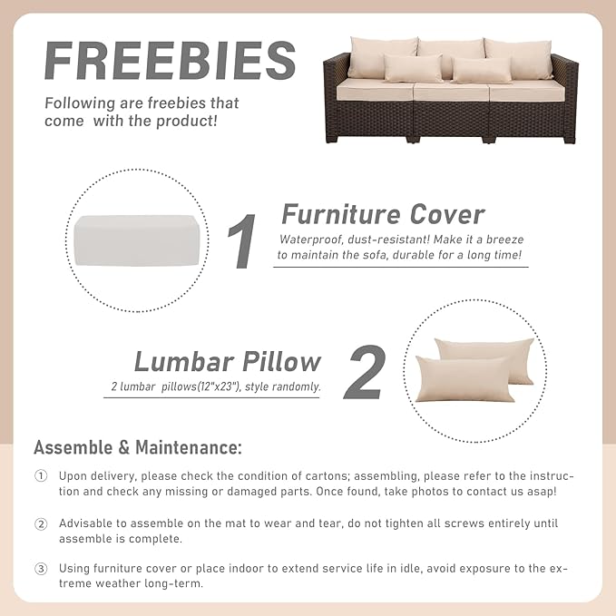 Outdoor Furniture Couch 3 Seater Sofa Outdoor Brown Wicker Sofa Deep Seat Hig...