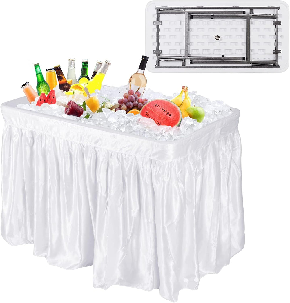 4 Foot Ice Cooler Table, Folding Buffet Cold Food Keeper w/Removable Matching...