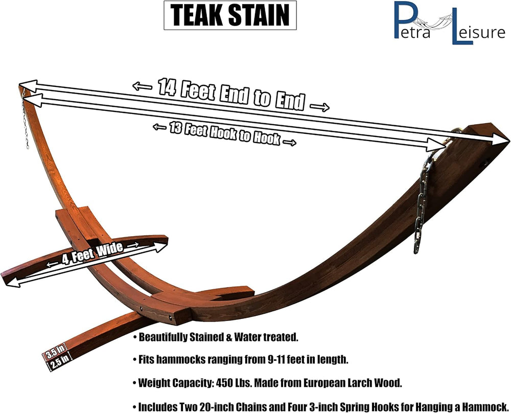 14 Ft. Wooden Arc Hammock Stand. 450 LB Capacity. Teak Stain Finish