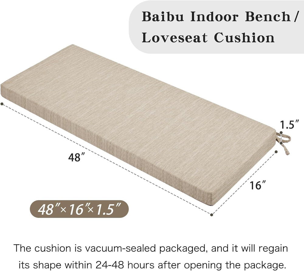 baibu 48 Inch Classic Solid Color Bench Cushion with Ties, Non-Slip Indoor Ou...
