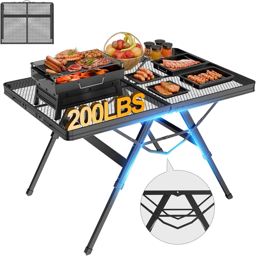 Folding Grill Table, 3x2 FT Adjustable Height Camping Table