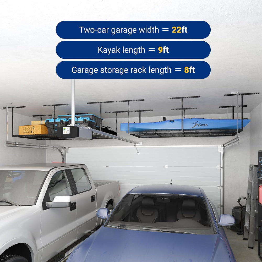 FLEXIMOUNTS 4x8 Overhead Garage Ceiling Storage Rack, 2 Pack, Hammertone