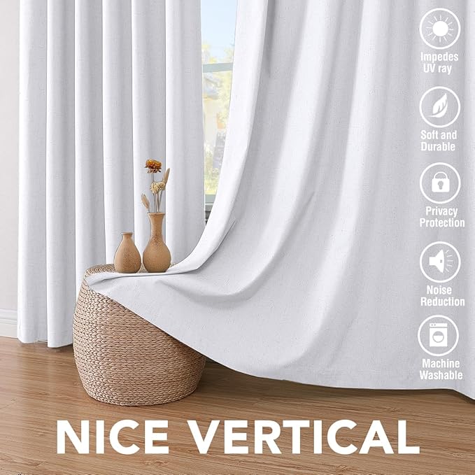 H.VERSAILTEX Linen Blackout Curtains 72 Inches Long 100% Blackout Thermal Ins...