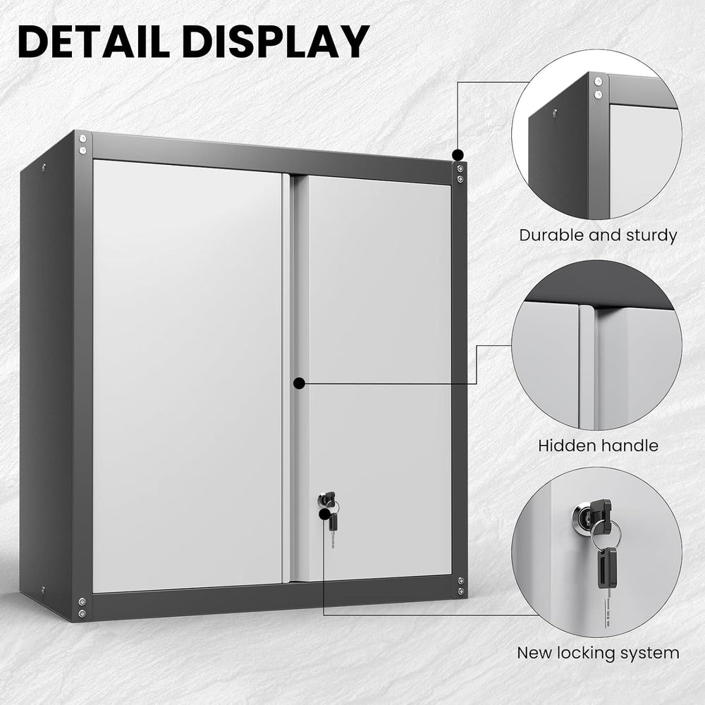 Metal Garage Storage Cabinet, Metal Wall Cabinets with Doors and Shelves, Ste...