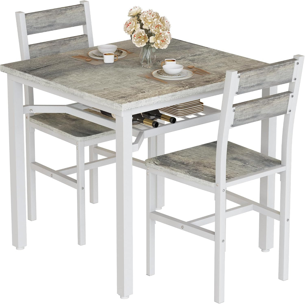 Hooseng 3 Piece Dining Table Set for 2, Small Wooden Kitchen Table with Stora...