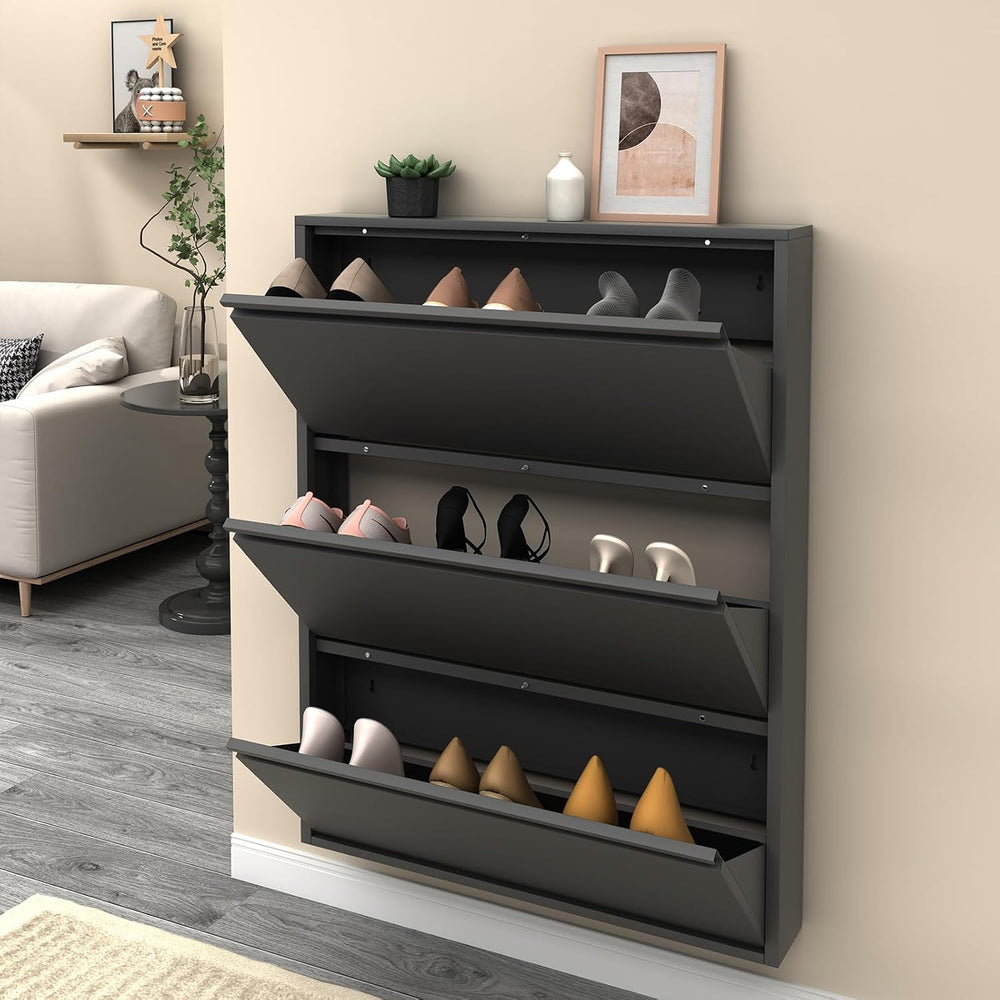 LUCYPAL Slim Shoe Cabinet,Metal Shoe Storage Cabinet for Entryway with 3 Flip...