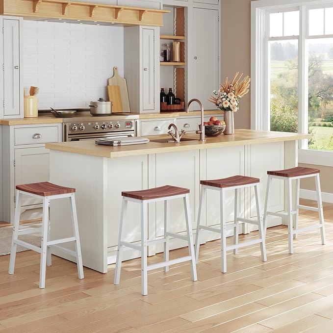 HOOBRO Bar Stools, Set of 2 Bar Chairs, 23.6 Inch Saddle Stools, Kitchen Coun...
