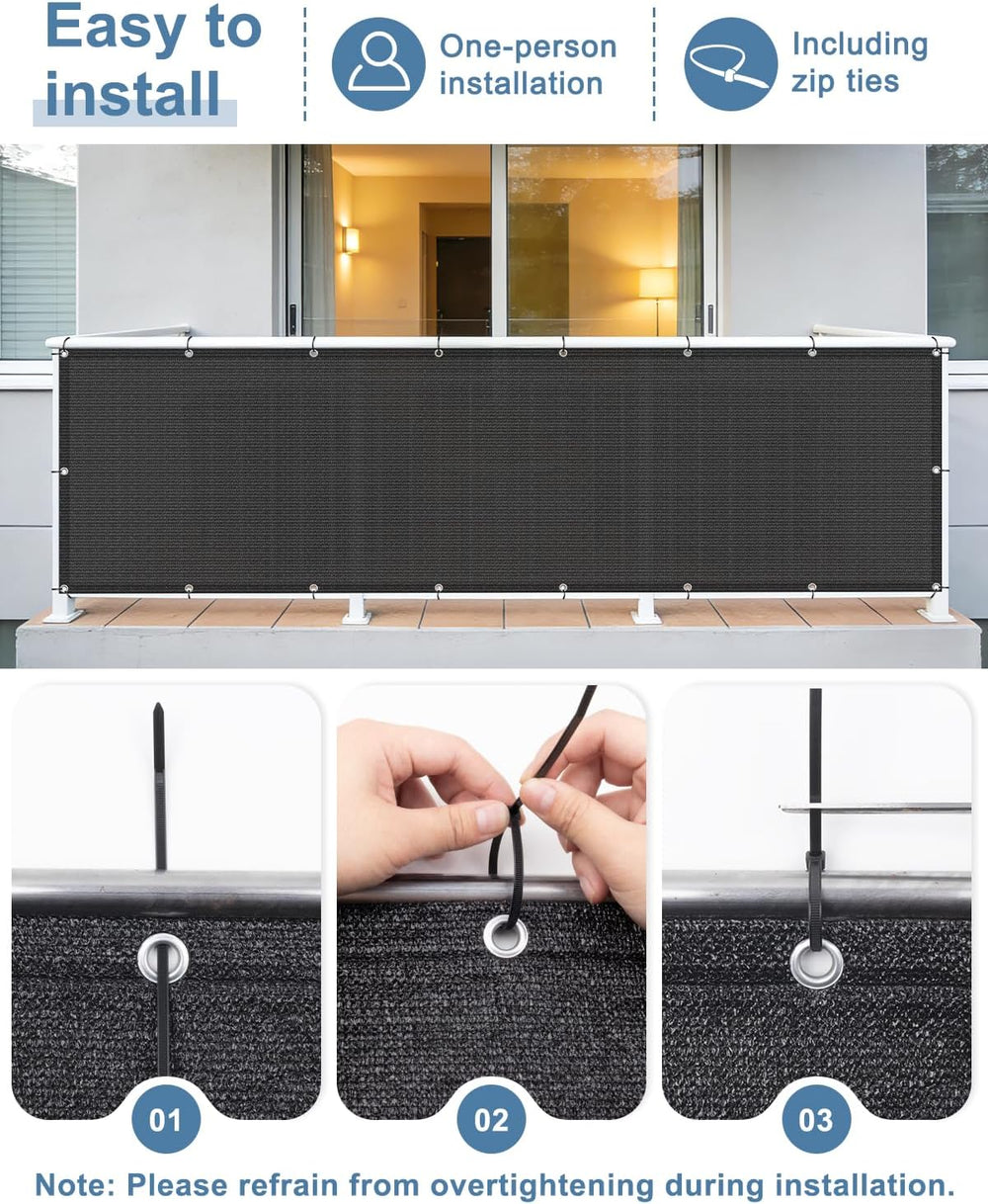 Cool Area Balcony Privacy Screen Fence UV Protection, 3'x12', Black
