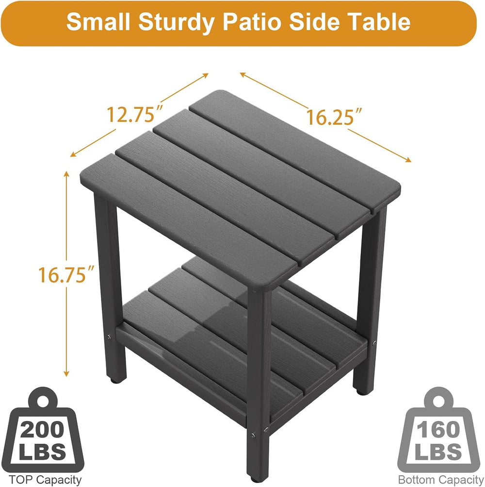 Outdoor Side Table, 2-Tier Small Square Patio Side Table with Adjustable Feet...