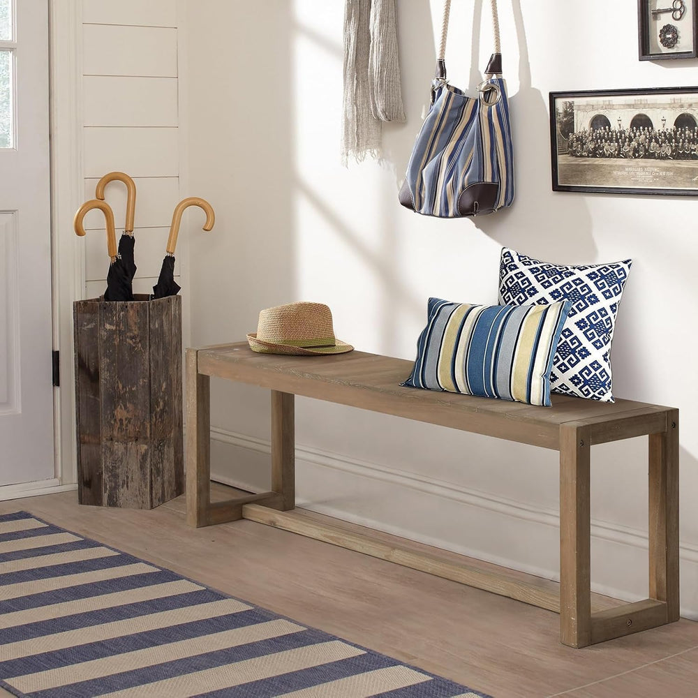 Wnutrees Farmhouse Solid Wood Entryway Bench, 43" Line Pattern Splicing