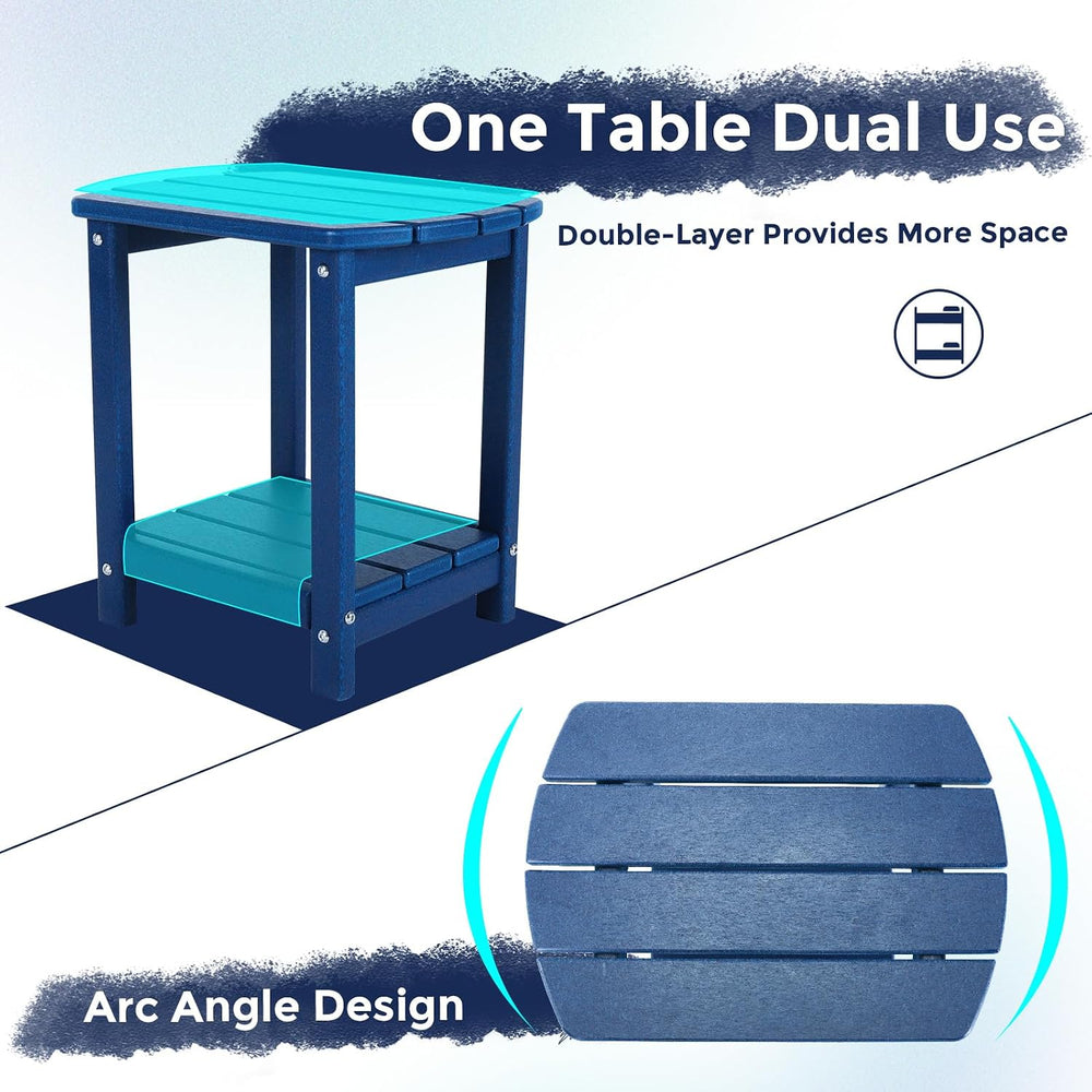 Adirondack Square Outdoor Side Table,2-Tier Storage Patio Side Table, HDPE En...