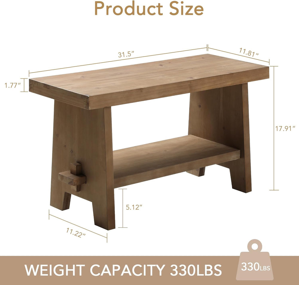HOKYHOKY Wood Entryway Bench - 31.5" Farmhouse Small Storage Bench, Indoor