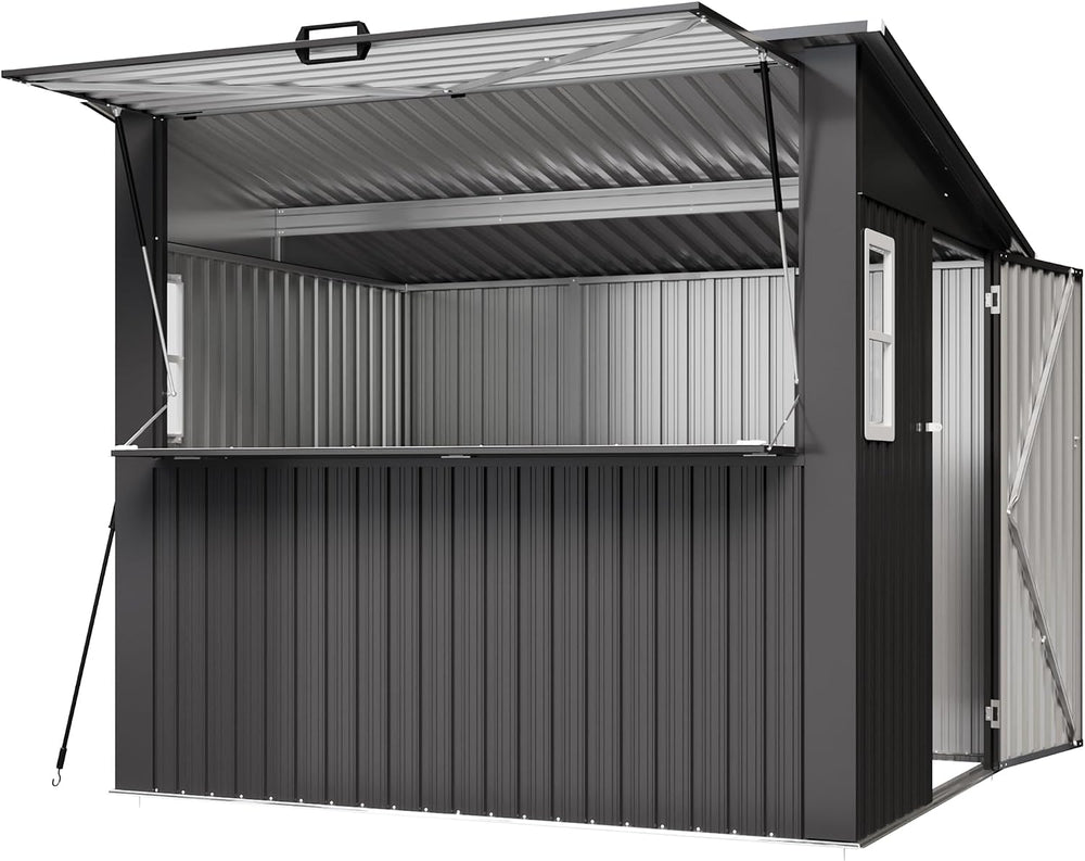 Aoxun 8x7 FT Outdoor Bar Shed with Canopy Black