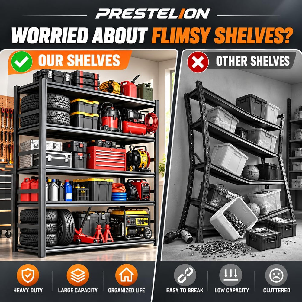 PRESTELION Garage Shelving, 6 Tier Heavy Duty Metal Storage Rack Adjustable