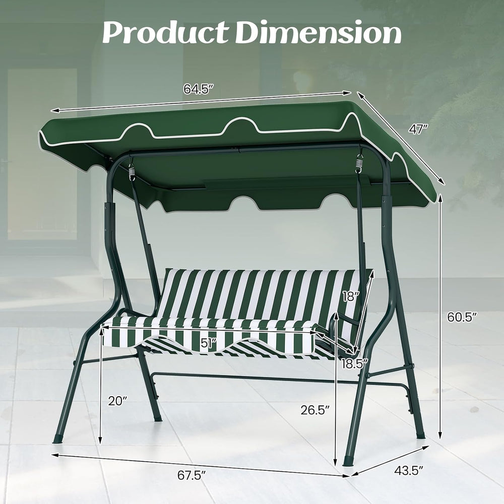 Tangkula 3 Person Porch Swing with Cushions & Canopy, Green
