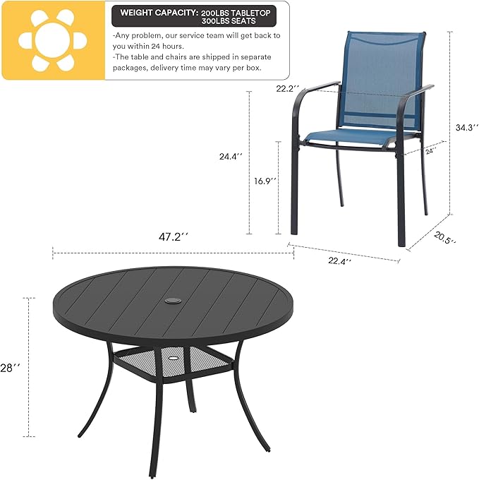 VICLLAX 7 Pieces Patio Dining Set, Outdoor Furniture Set Includes 47.2" ...