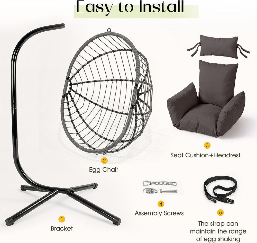 LEX CRAFT Hanging Egg Chair with Stand, Swinging Egg Chair Outdoor Indoor, Ha...