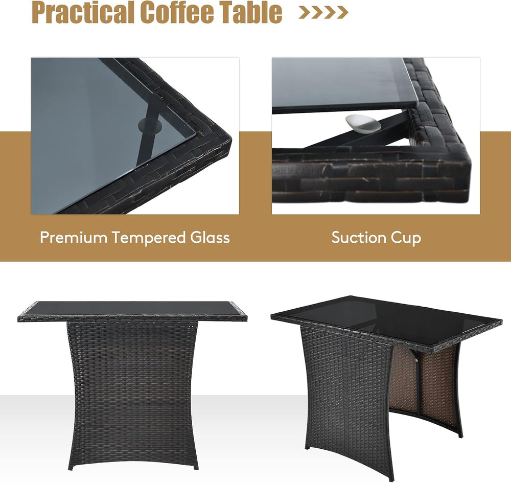 Tangkula 3 Pieces Patio Dining Set, Space-Saving PE Rattan Bistro Set with Te...