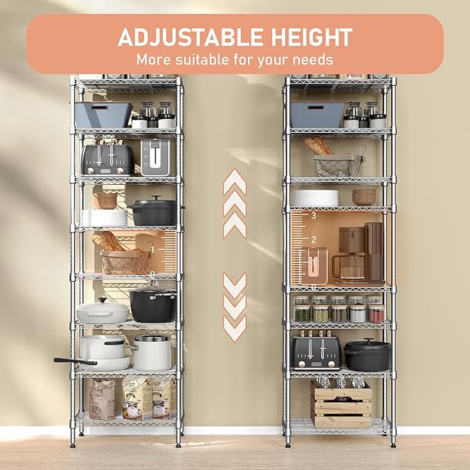 8 Tier 2000 lbs Storage Rack Metal Wire Shelving Unit, Storage Standing Shelf...