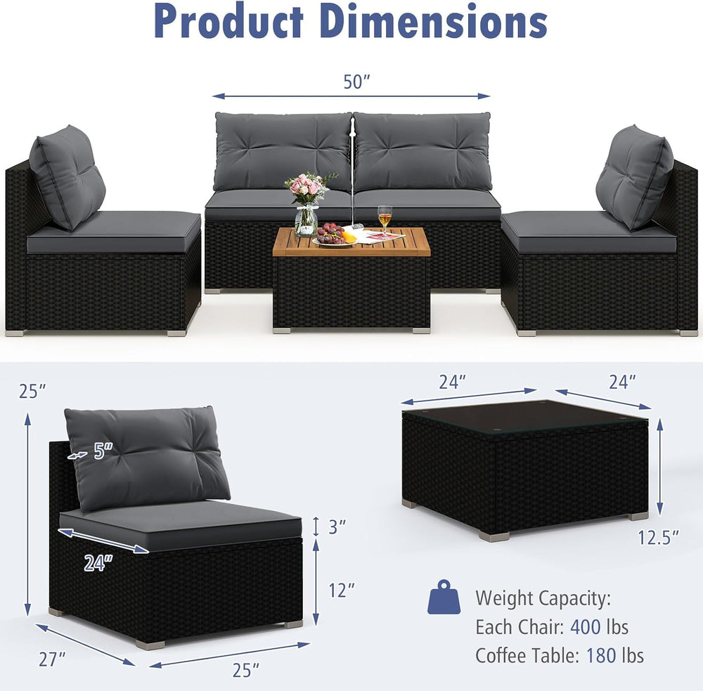 Tangkula 5 Pieces Wicker Patio Furniture Set, Outdoor 4 Armless Rattan Sofa &...