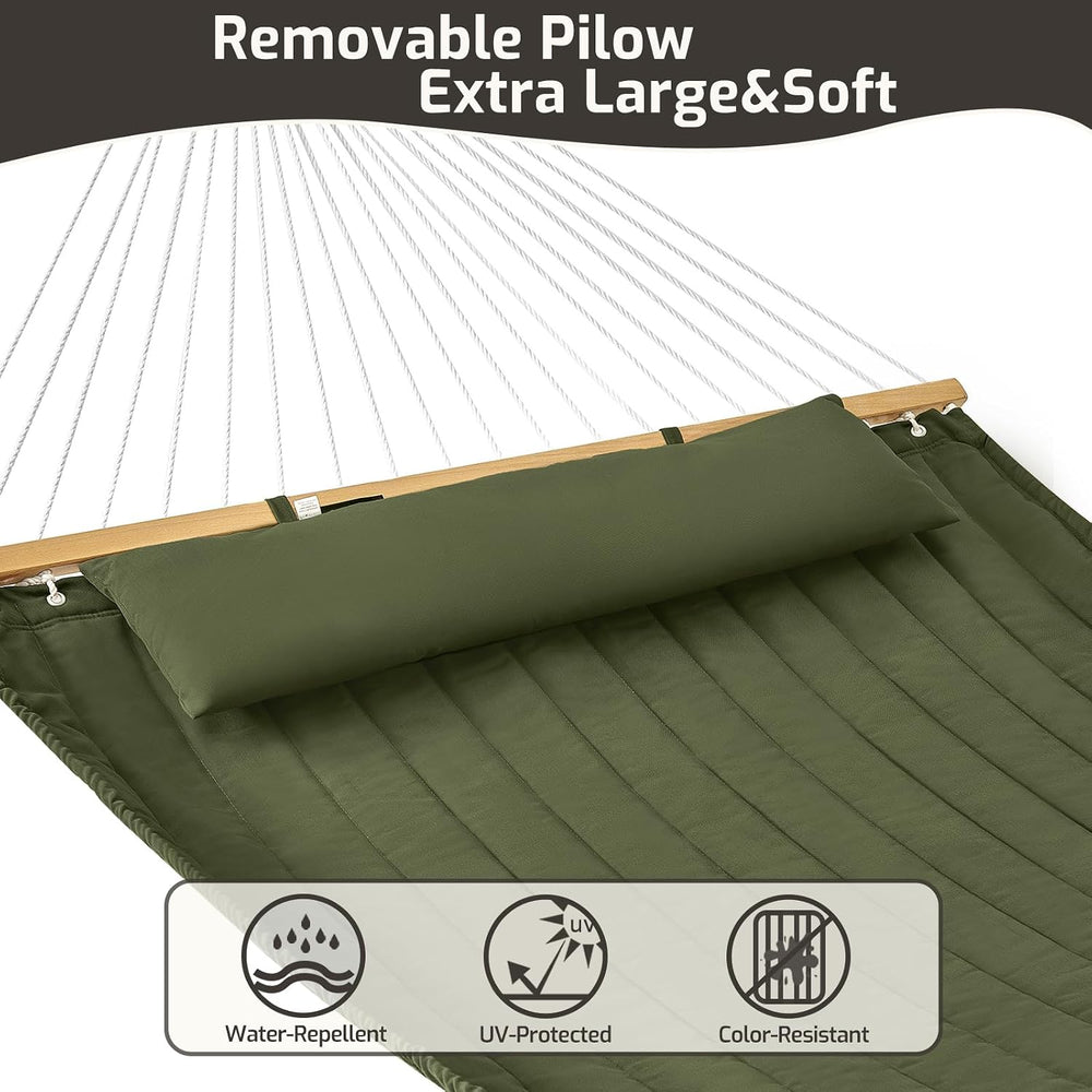CHULIM Double Quilted Hammock with Hardwood Spreader Bars and Pillow