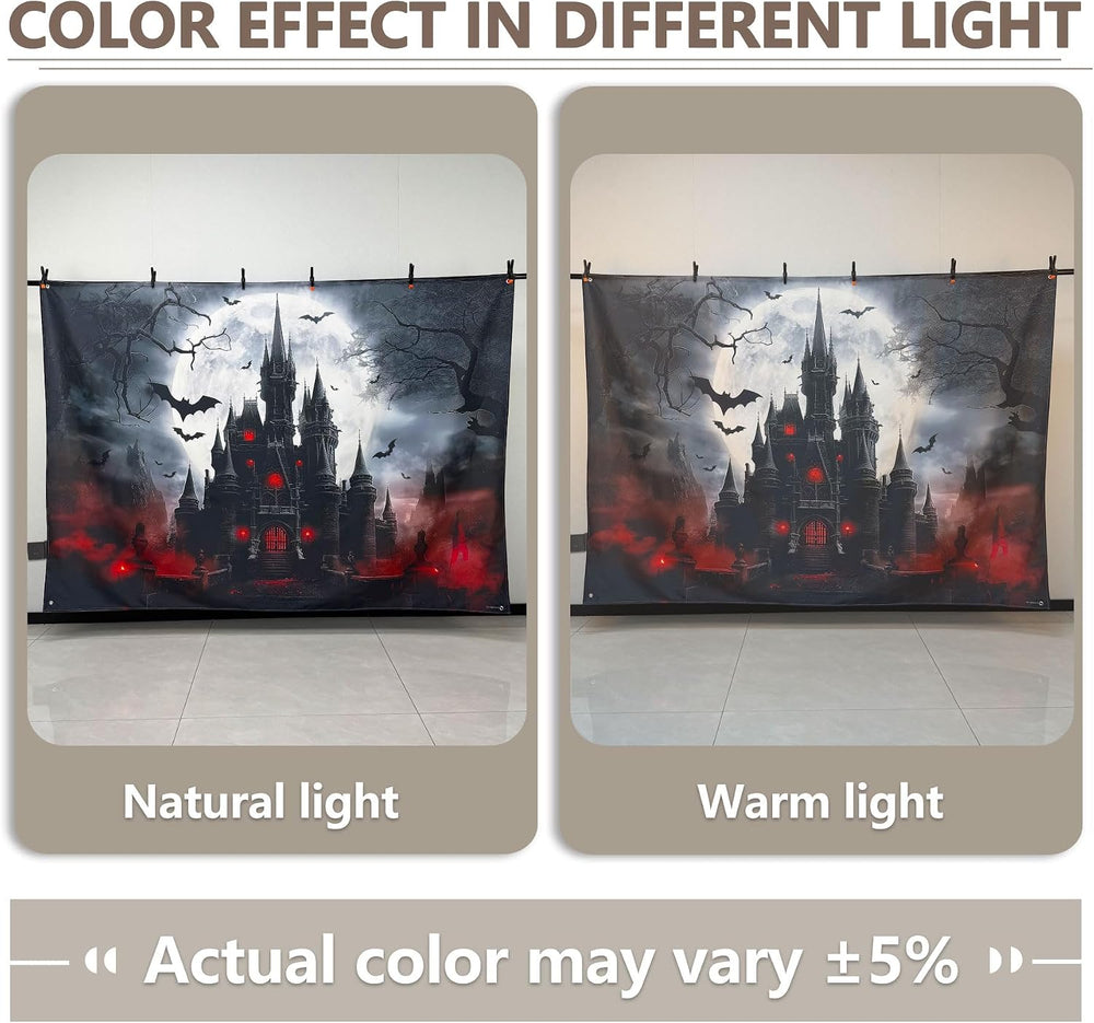10x8ft Halloween Horror Castle Backdrop Full Moon Night Banner