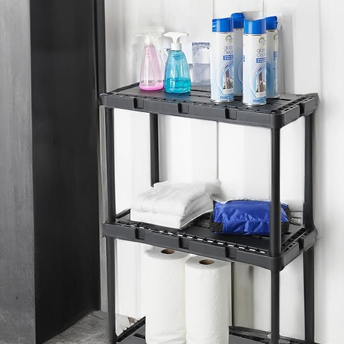 Gracious Living 4 Pack Light Duty Storage Shelves, Knect-A-Shelf 3-Shelf Vent...
