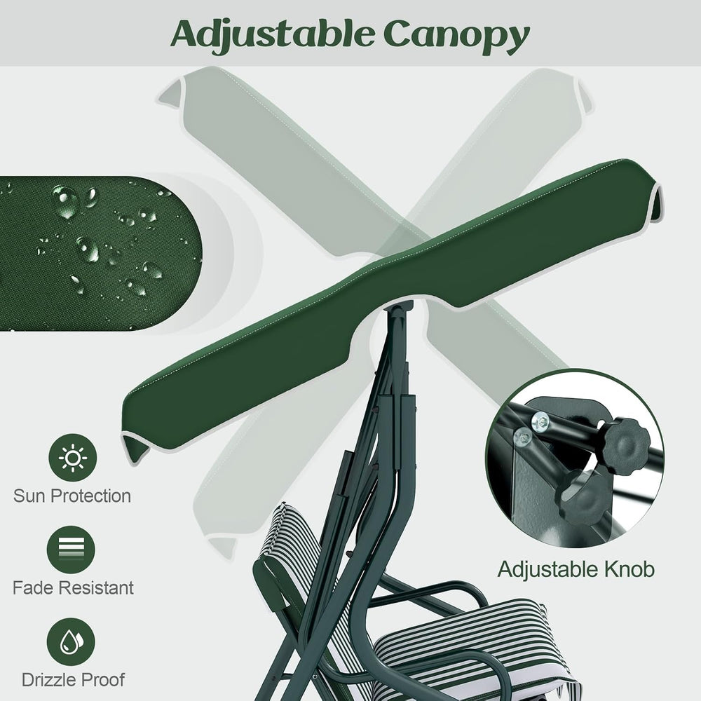 Tangkula 3 Person Porch Swing with Cushions & Canopy, Green