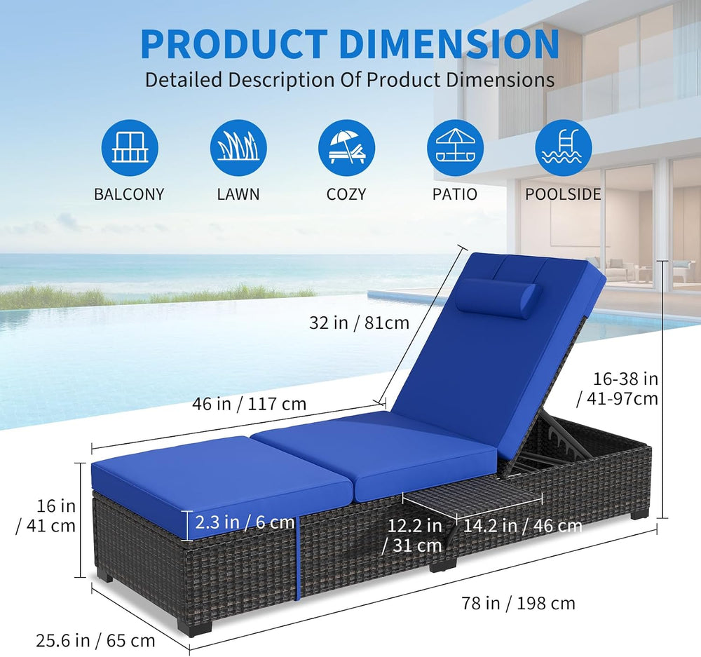 Garvee 2-Pack Adjustable Chaise Lounge Chairs with Side Table, 5-Position PE ...
