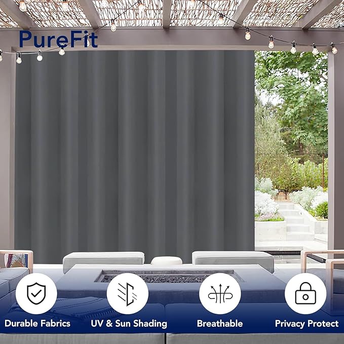PureFit Outdoor Curtains for Patio Waterproof Weatherproof, UV Resistant Outs...