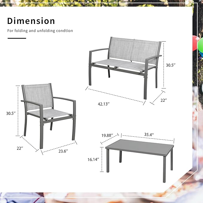 Shintenchi 4 Pieces Patio Furniture Set All Weather Textile Fabric Outdoor Co...