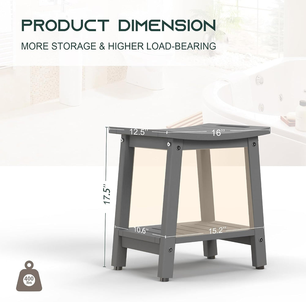Waterproof HDPE Shower Bench for Inside Shower, Shower Stool, Grey